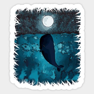 A whale in a blue sea kiss the moon Sticker